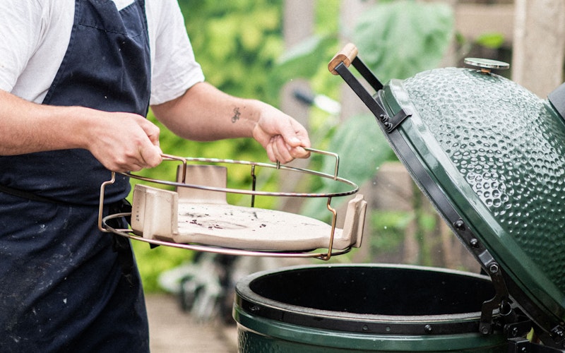 ConvEGGtor basket being put into a Large Big Green Egg