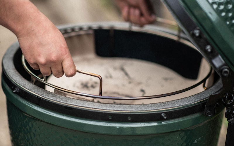 ConvEGGtor basket being put into a Large Big Green Egg