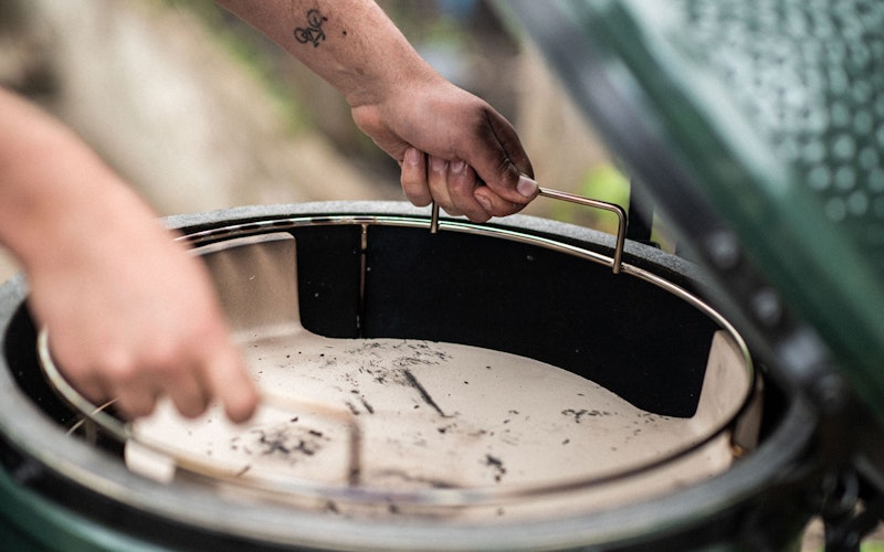 ConvEGGtor basket being put into a Large Big Green Egg