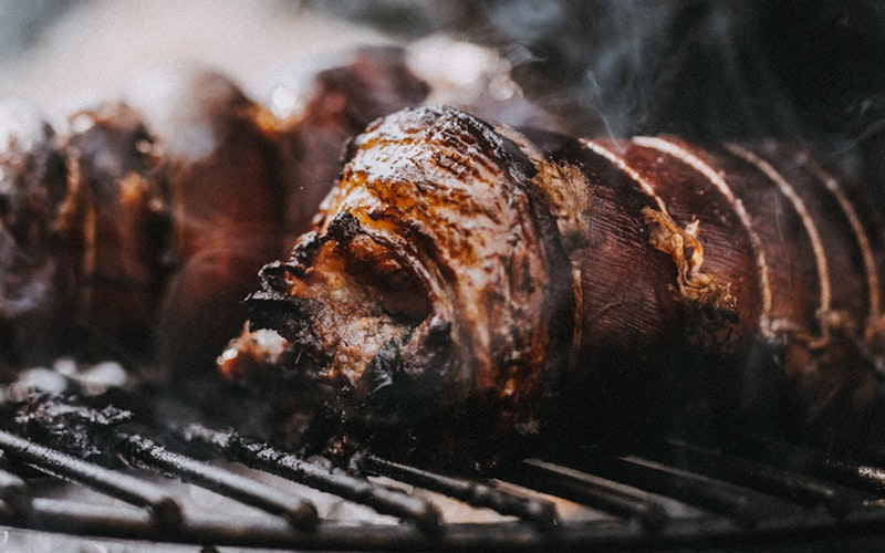 Lamb Breast roasting on a MiniMax