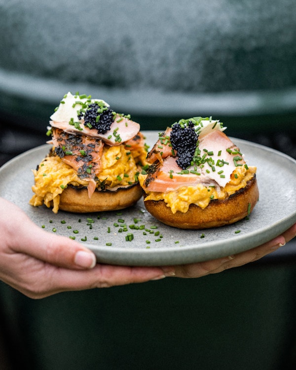 Smoked Salmon, Scrambled Egg & Caviar Crumpets | Recipes | Big Green Egg