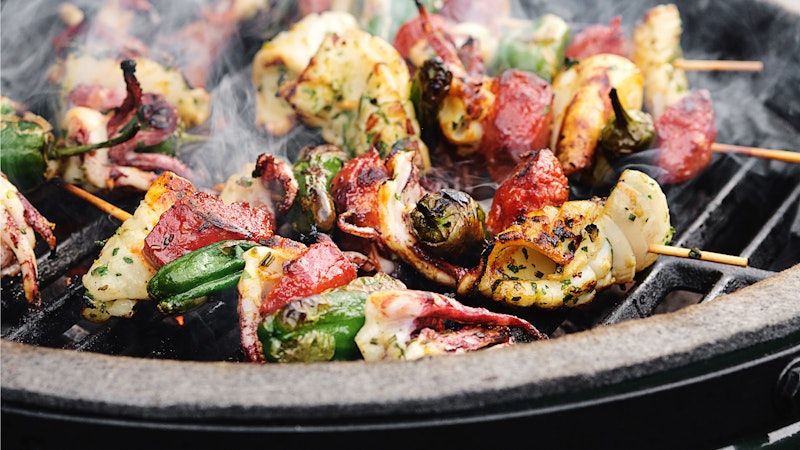 Squid & Chorizo Skewers | Tom Kerridge Outdoor Cooking | Big Green Egg