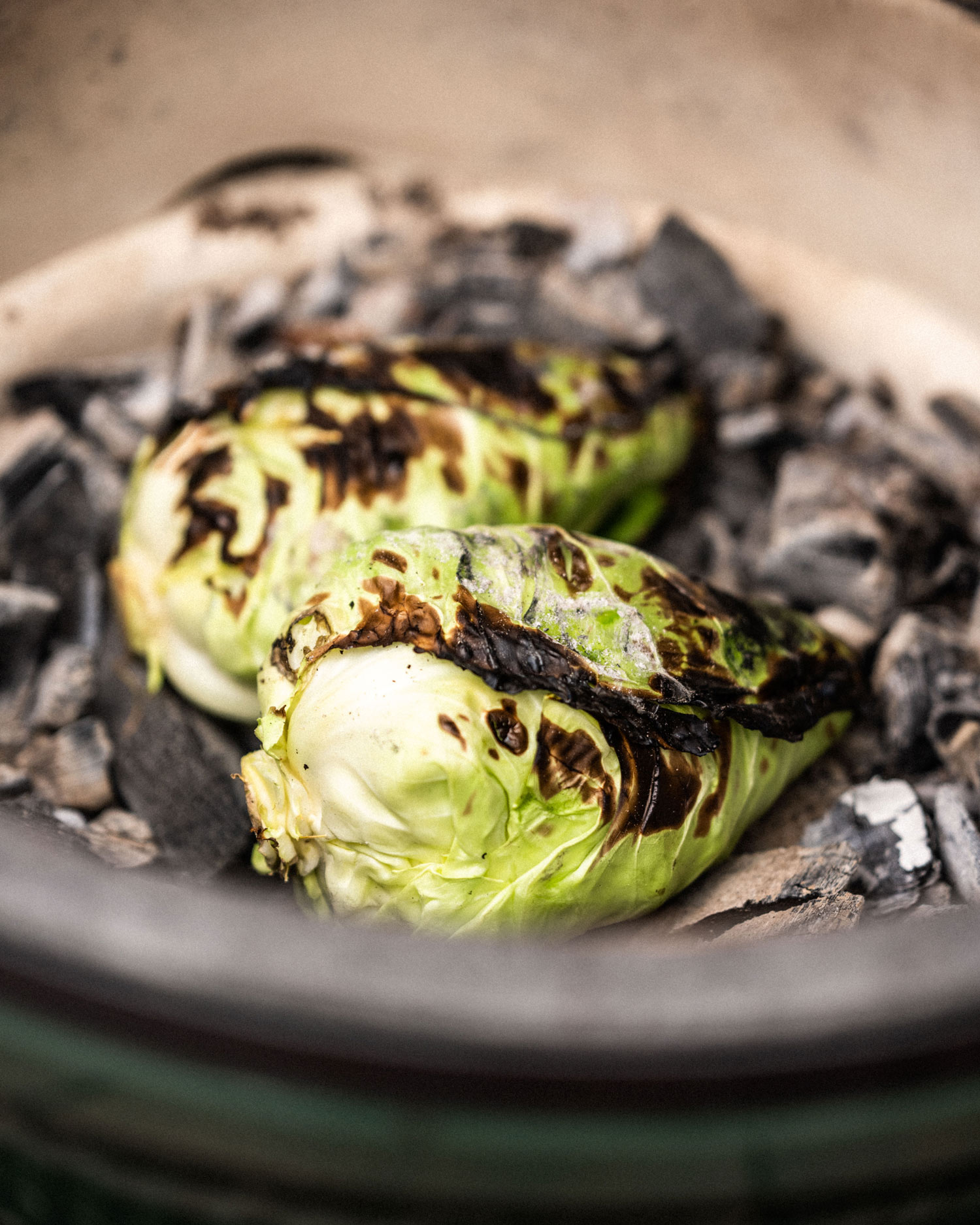 cook the cabbage directly on the charcoal