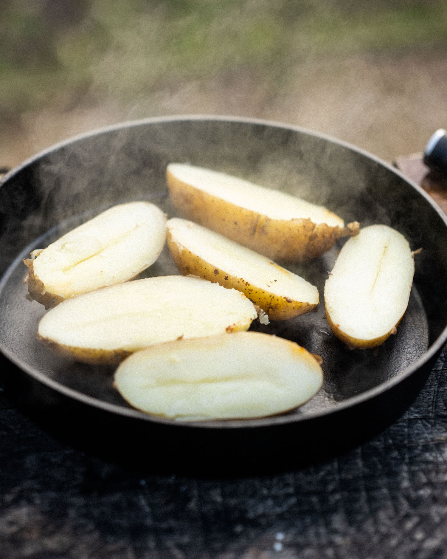 steam dry the boiled potatoes