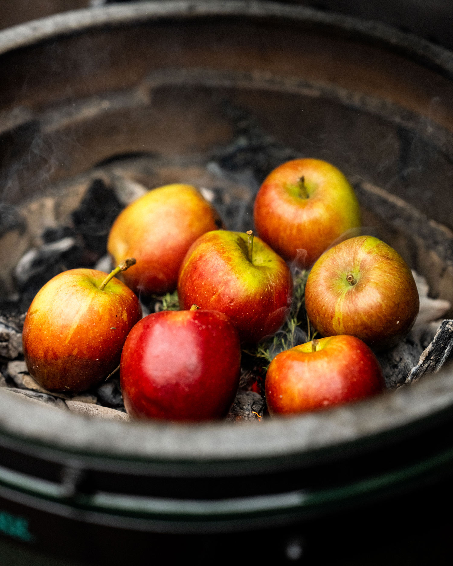 add the thyme and add the apples on top