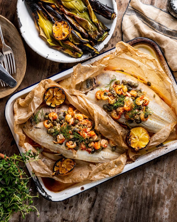 Dover Sole En Papillote with Crayfish and Caper Butter | Fish recipes | Roasting | Big Green Egg