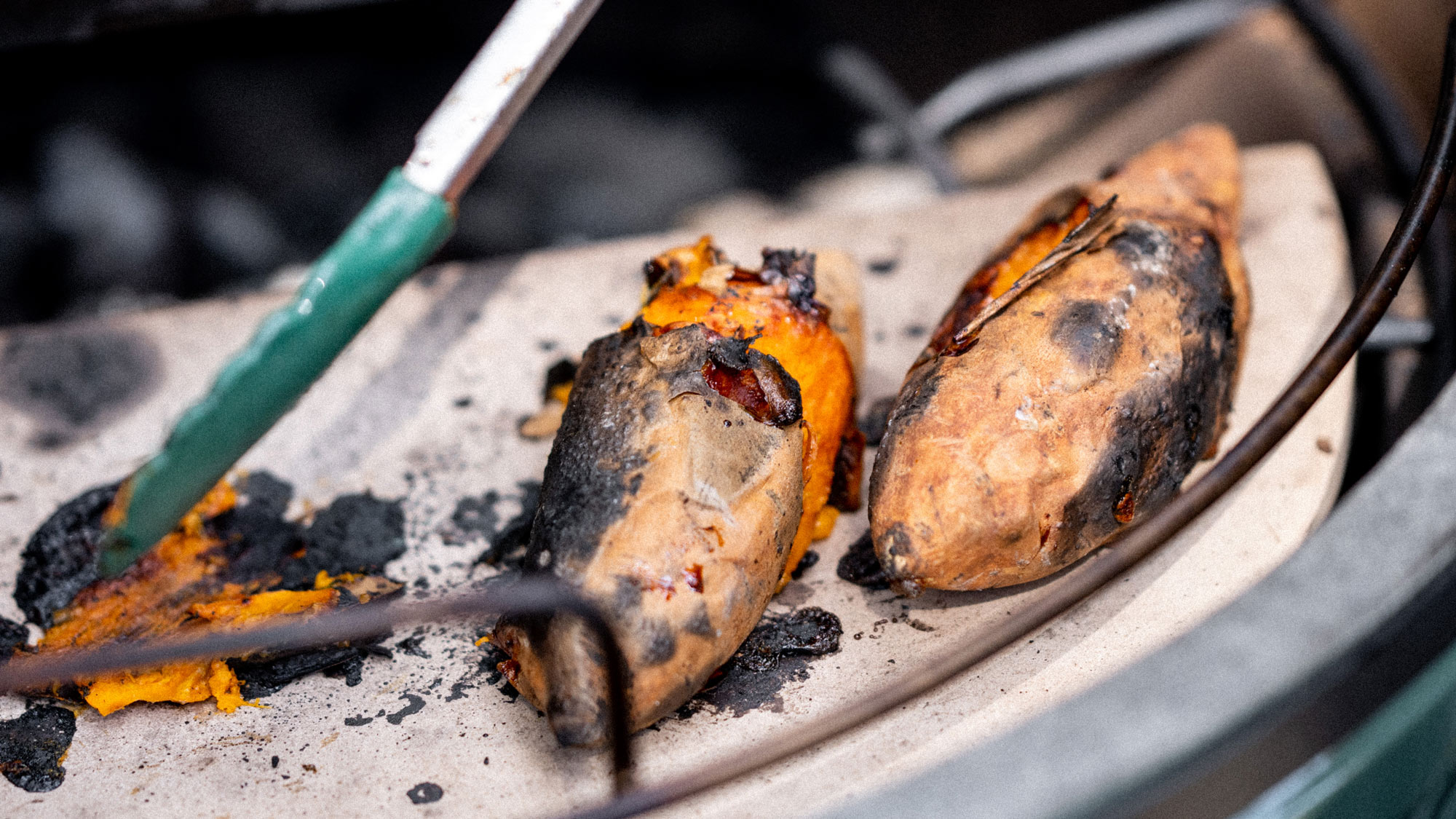 place the sweet potatoes on the baking stone