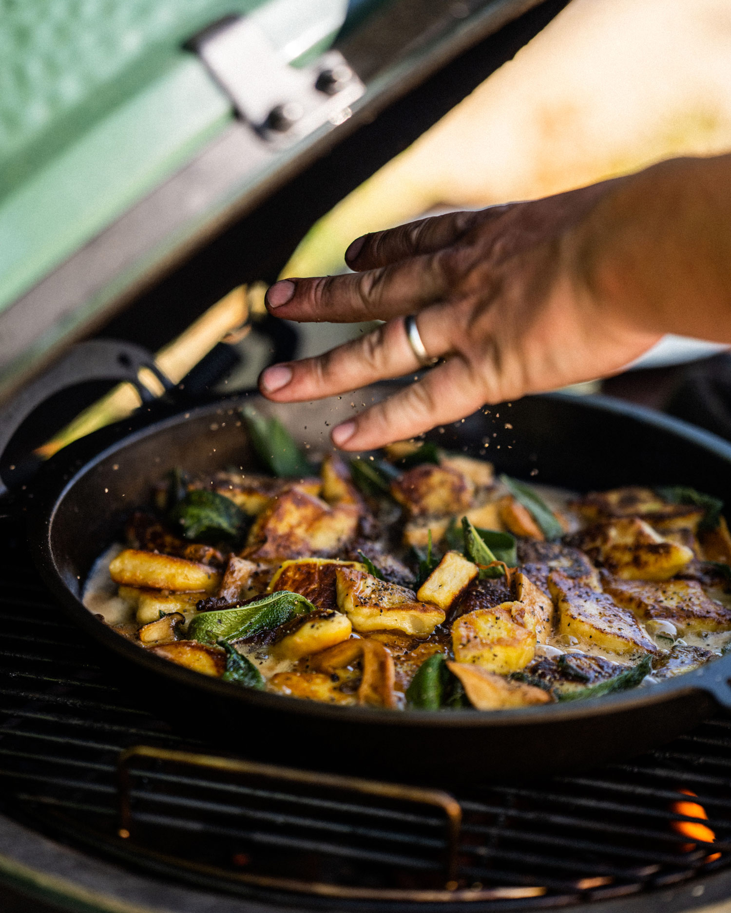 add butter, mushrooms and sage
