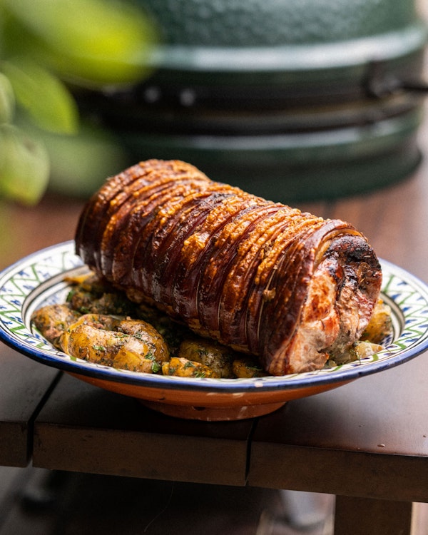 Porchetta with herby roast vegetables | Pork | Low & Slow | Roasting recipes | Big Green Egg
