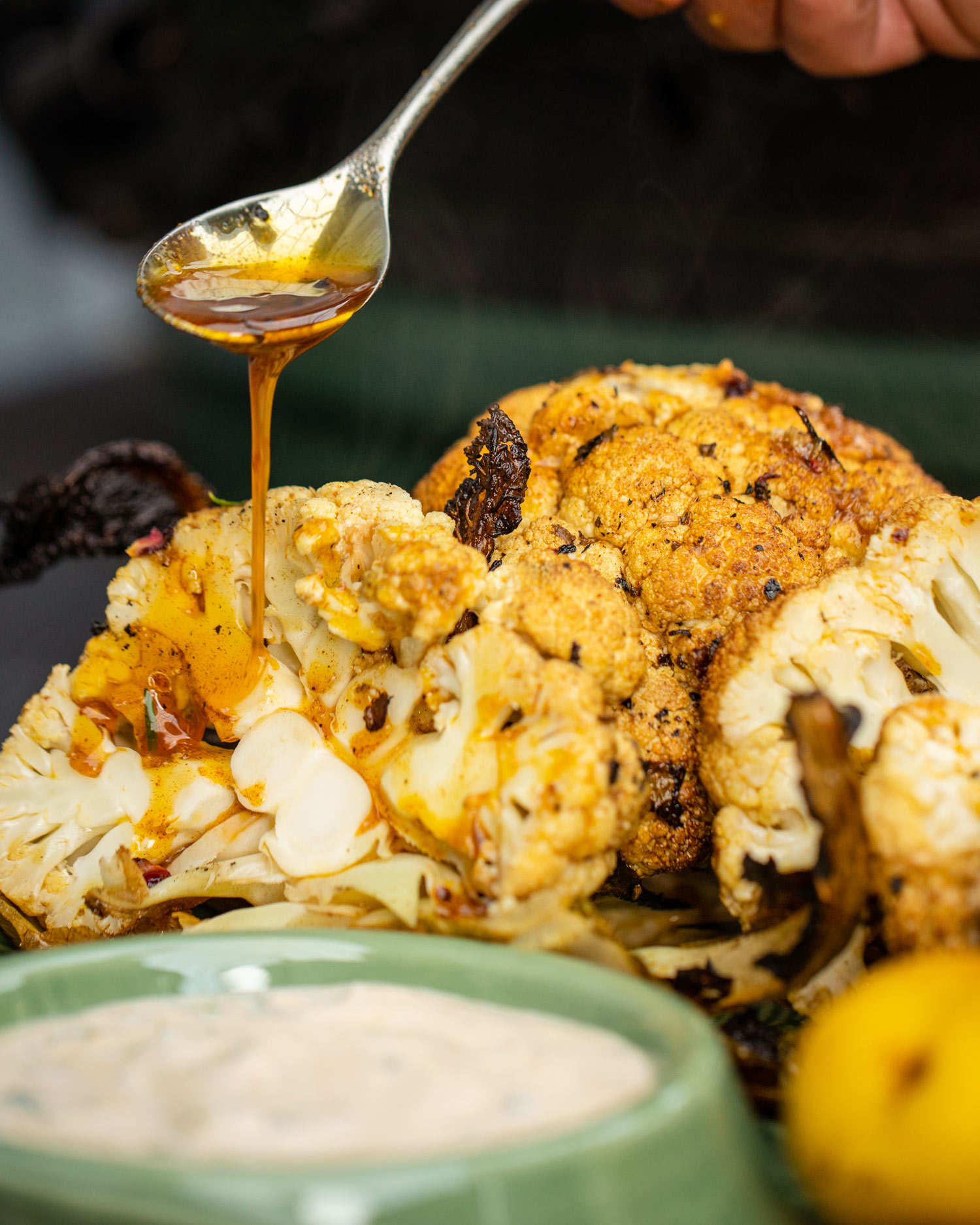 Rotisserie Cauliflower with North African Yoghurt  | Vegetarian recipes | Rotisserie | Big Green Egg