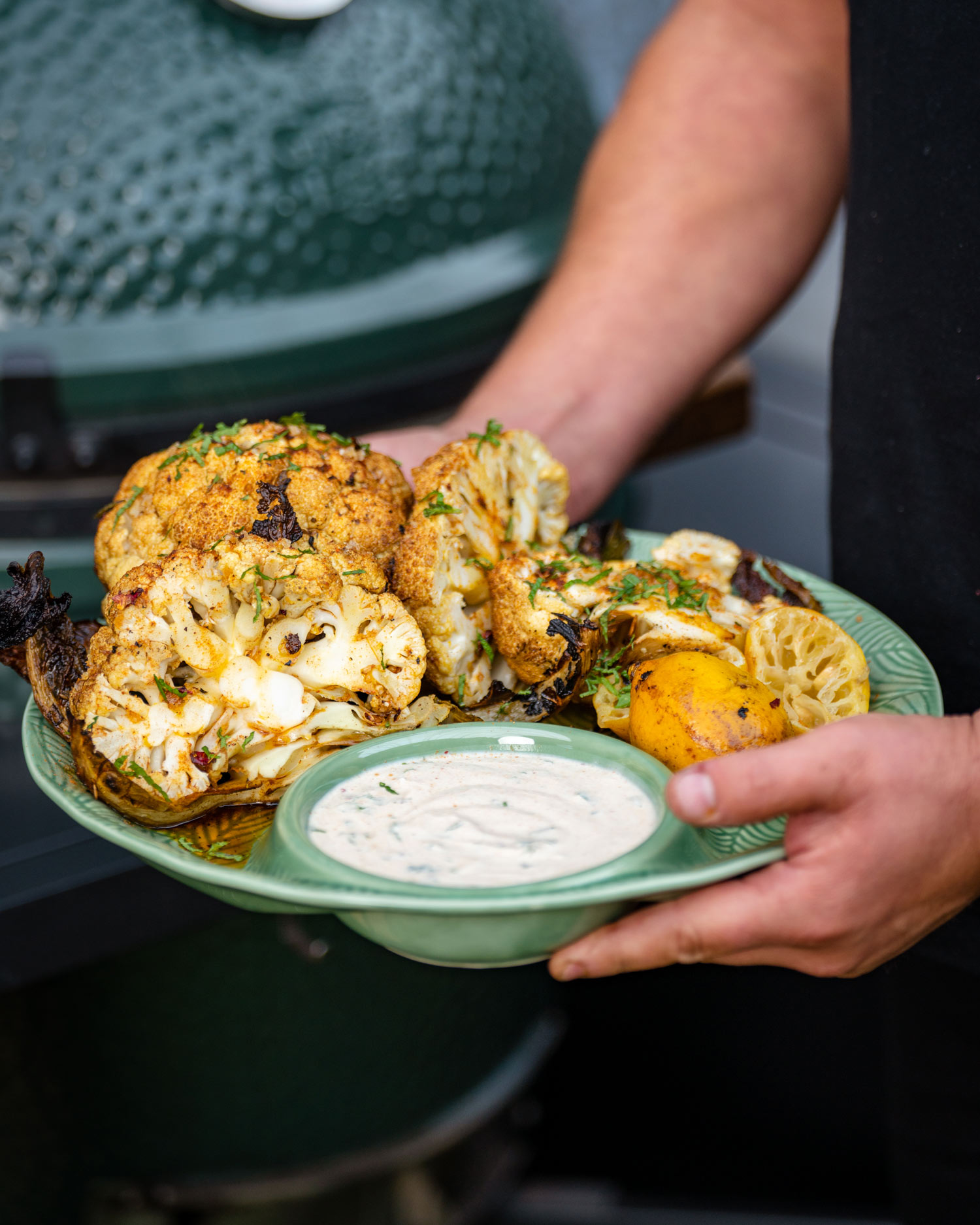 Rotisserie Cauliflower with North African Yoghurt  | Vegetarian recipes | Rotisserie | Big Green Egg