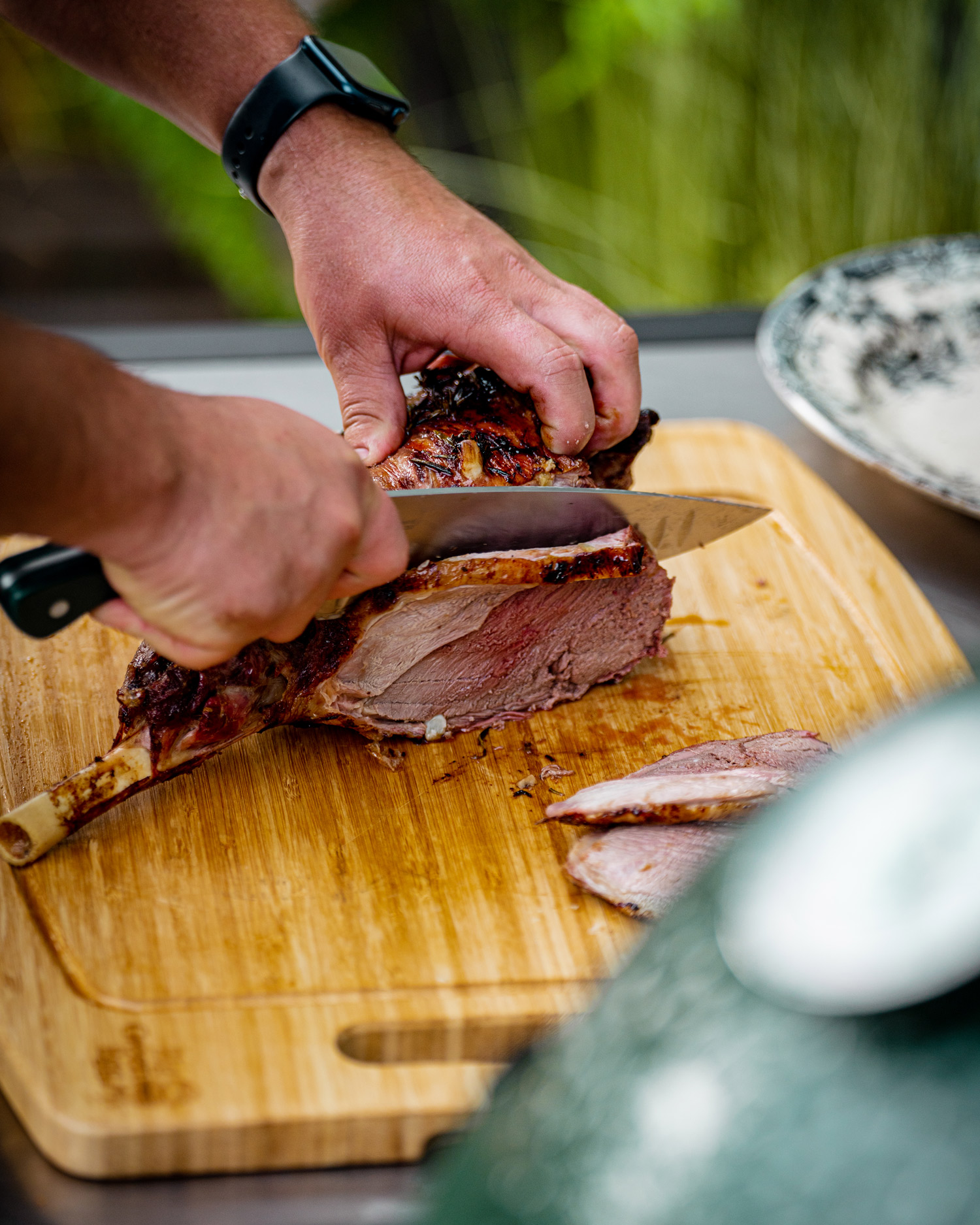 Rotisserie Leg of Lamb with Brassica Salsa Verde | Lamb recipes | Rotisserie | Recipes | Big Green Egg