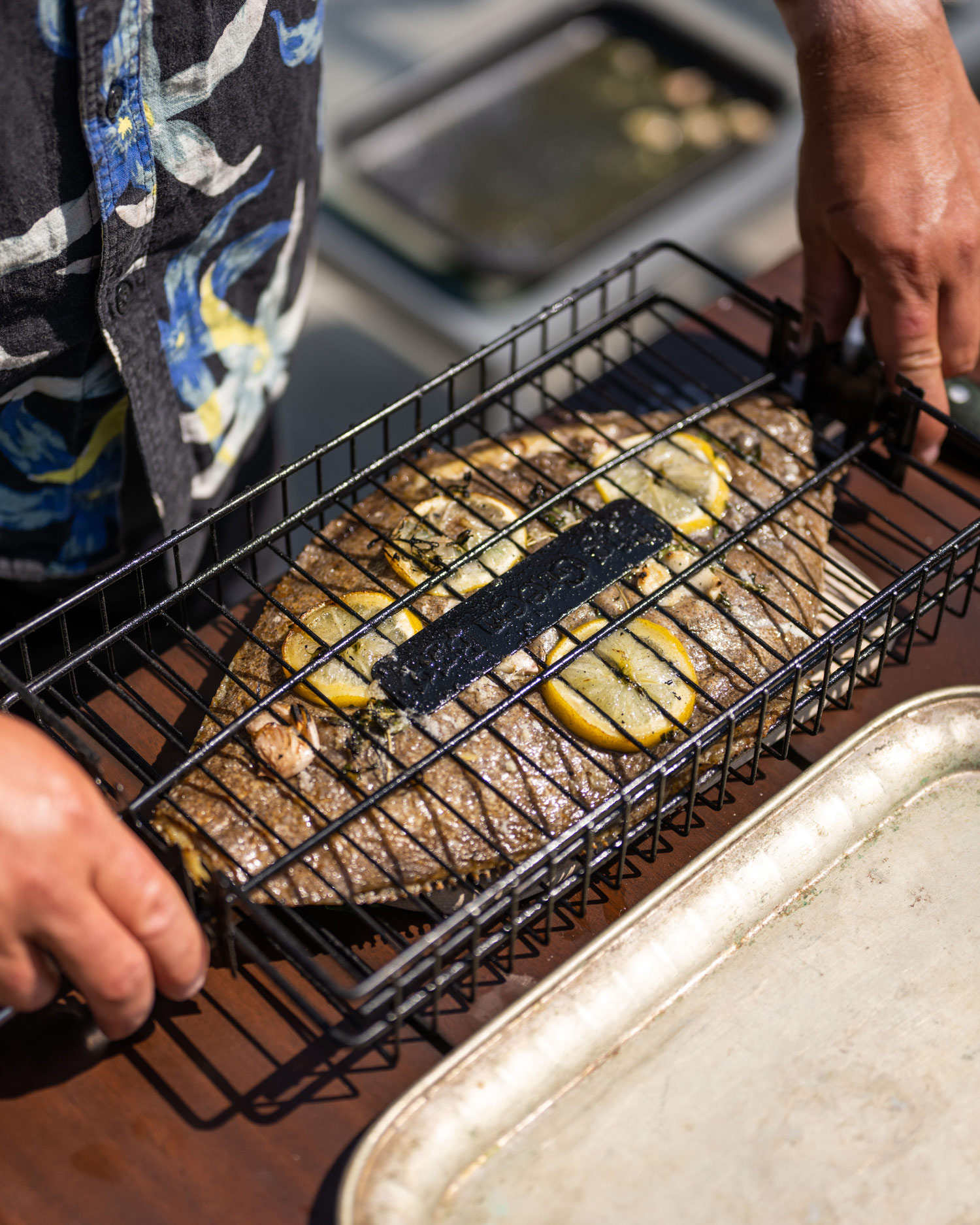 rotisserie brill | charcoal Kamado Big Green Egg | fish recipes