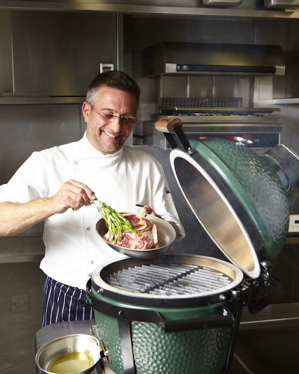 Alain Roux of The Waterside Inn cooking on a Big Green Egg