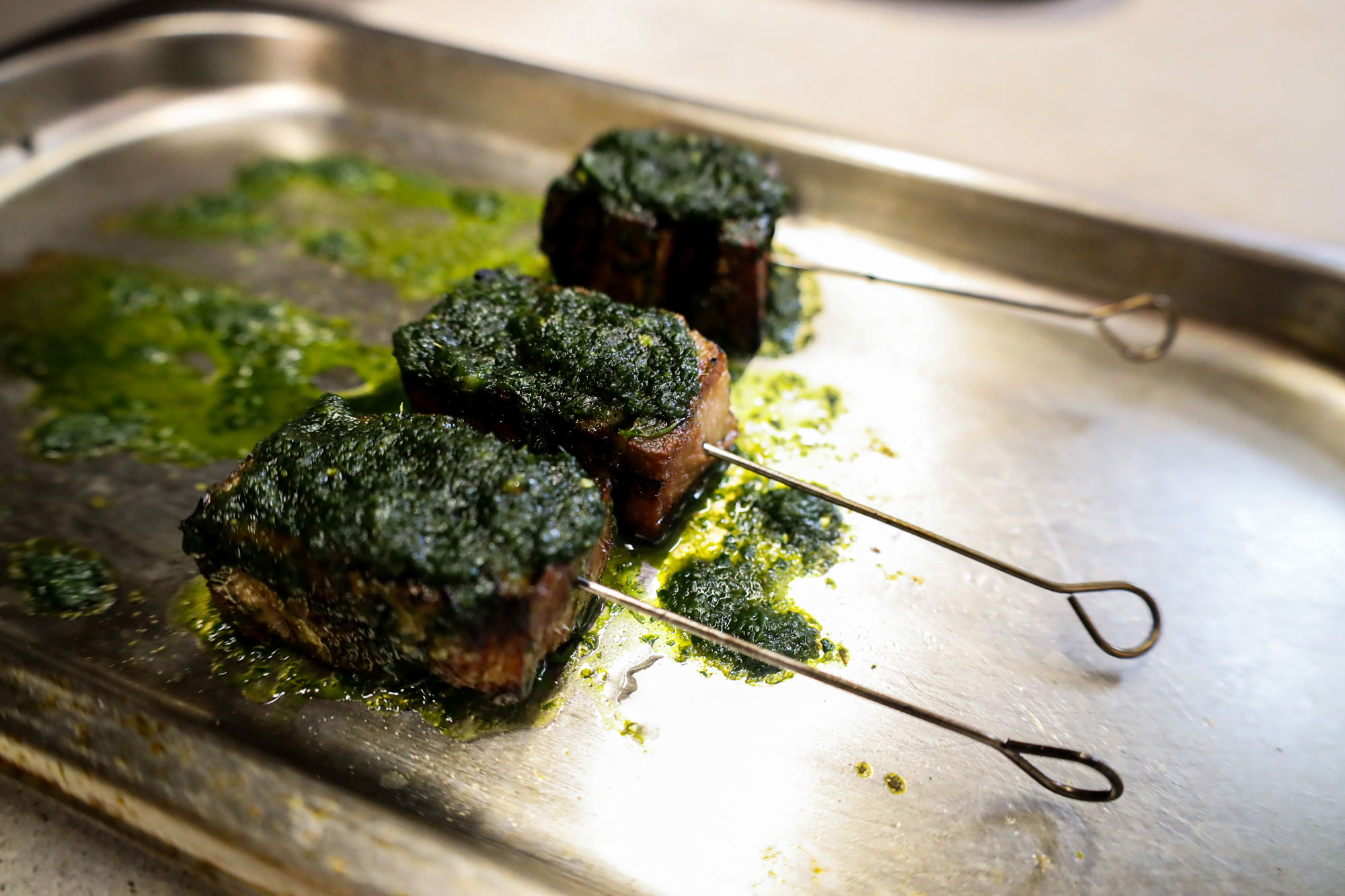 Tom Booton 50 Recipes | Lamb belly skewers with green peppercorn sauce | Big Green Egg