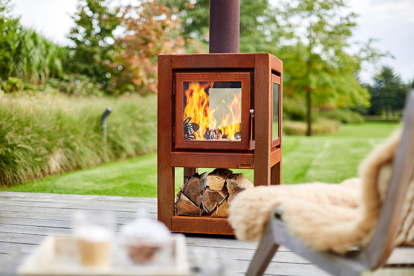 古民具　木製、真鍮　自在鉤　火鉢　z4 Outdoor Fireplace - Steel Garden Stove - RB73 Quaruba