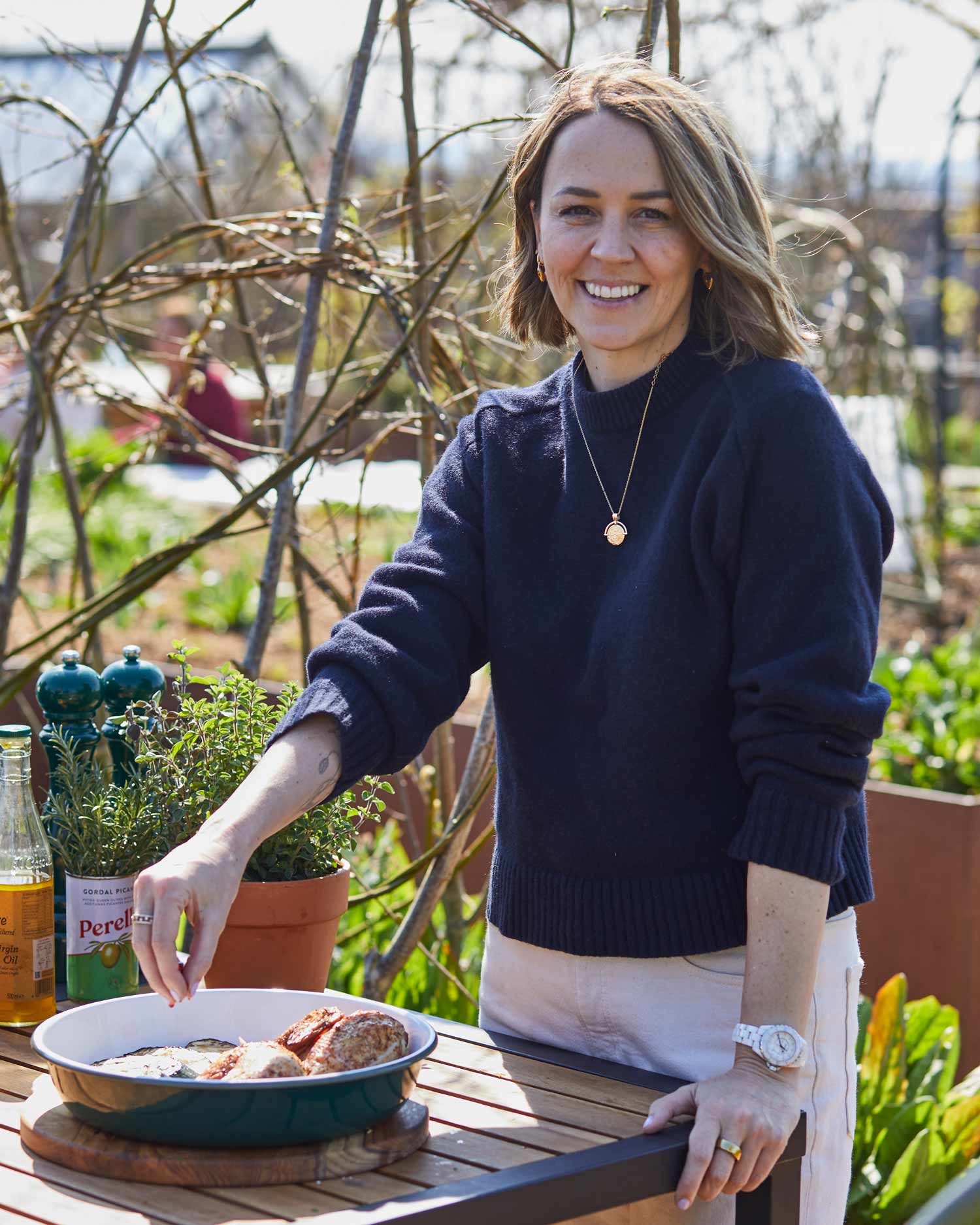 Spiced Chicken with Grilled Courgette, Mediterranean Salad and Tahini Sauce | Pollyanna Wilkinson | EGGspander System recipe | Chicken | Big Green Egg