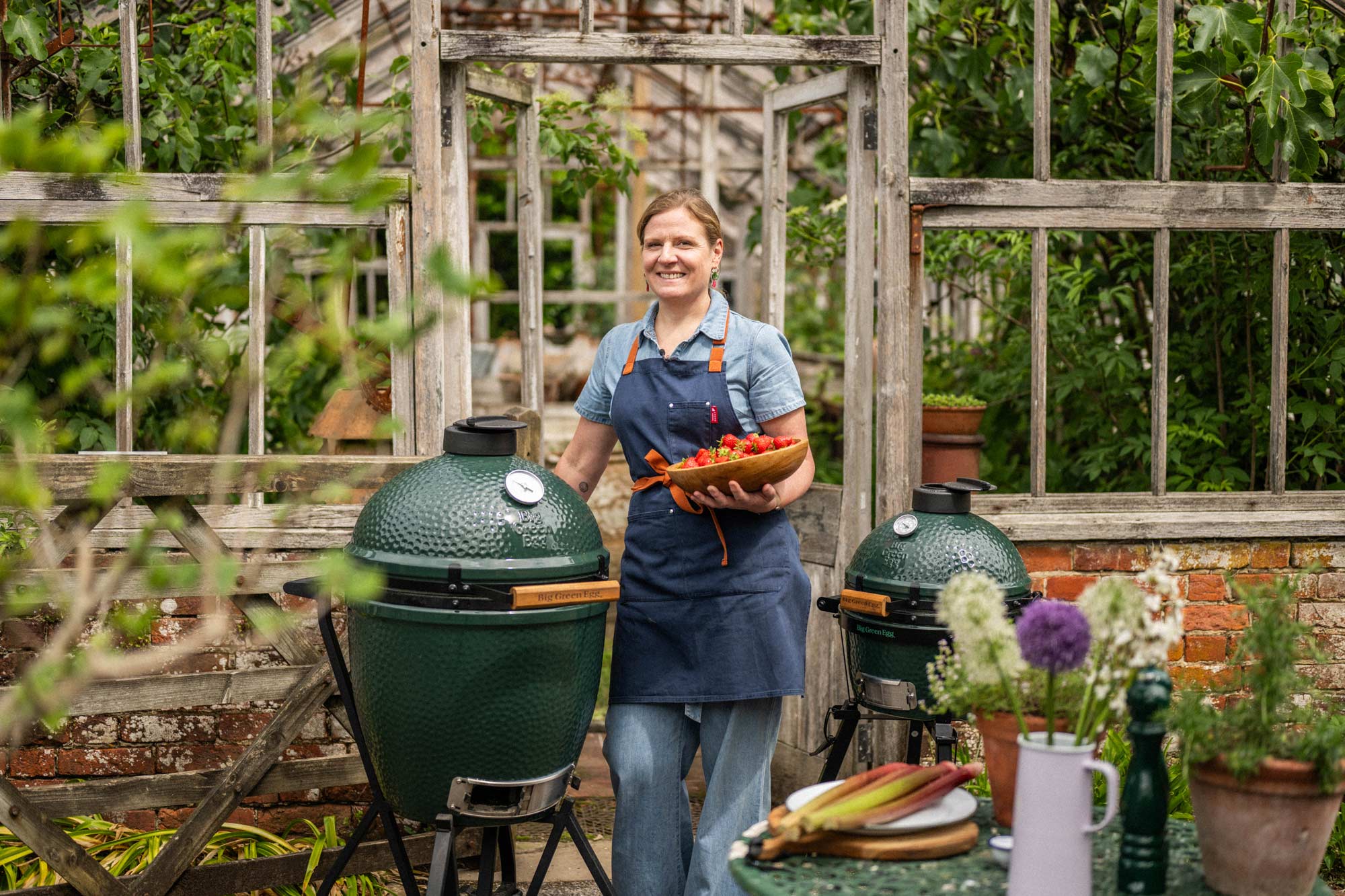 Grilled Rhubarb, Strawberry and Rosemary Upside Down Cake | Chantelle Nicholson | Falcon Enamelware | baking | Big Green Egg Recipes