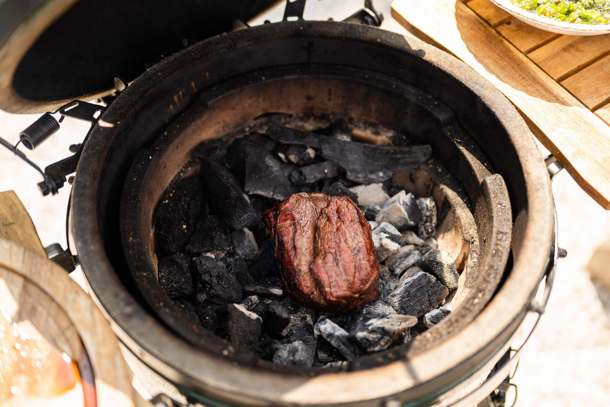 Charred Chateaubriand with Burnt Padron Pepper Chimichurri | The Pig Hotels | Grilling recipes | Diry cooking | Beef | Big Green Egg