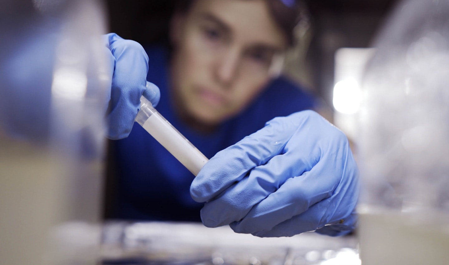 Mandy Joye examining samples from a brine pool