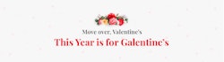 Banner with a floral arrangement at the top reading "Move over, Valentine's - This Year is for Galentine's" against a soft pink background with delicate polka dots.