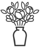 Silhouette of a bouquet with various flowers and leaves in a classic vase, depicted in a monochrome style, suitable for minimalist decor or as a subtle background element.