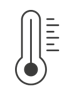 Simplified icon of a thermometer indicating temperature with a circular base and a rising level, presented in grayscale for a clear and minimalist design.