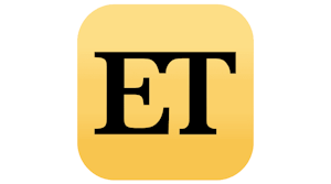 Logo of The Economic Times featuring bold 'ET' letters in black over a golden yellow square with rounded corners, symbolizing the financial newspaper's brand.