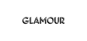 Bold black text spelling "GLAMOUR" with a stylish font on a white background, implying a sense of fashion, beauty, and luxury.