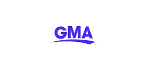 Logo of GMA Network featuring bold uppercase letters "GMA" in purple with a blue swoosh accent below, set against a white background.
