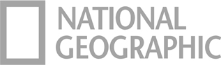 Gray logo of National Geographic featuring a simple rectangular border.