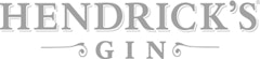 Elegant, cursive logo of Hendrick's Gin in a grayscale palette, featuring ornate typography with decorative swirls underlining the text.