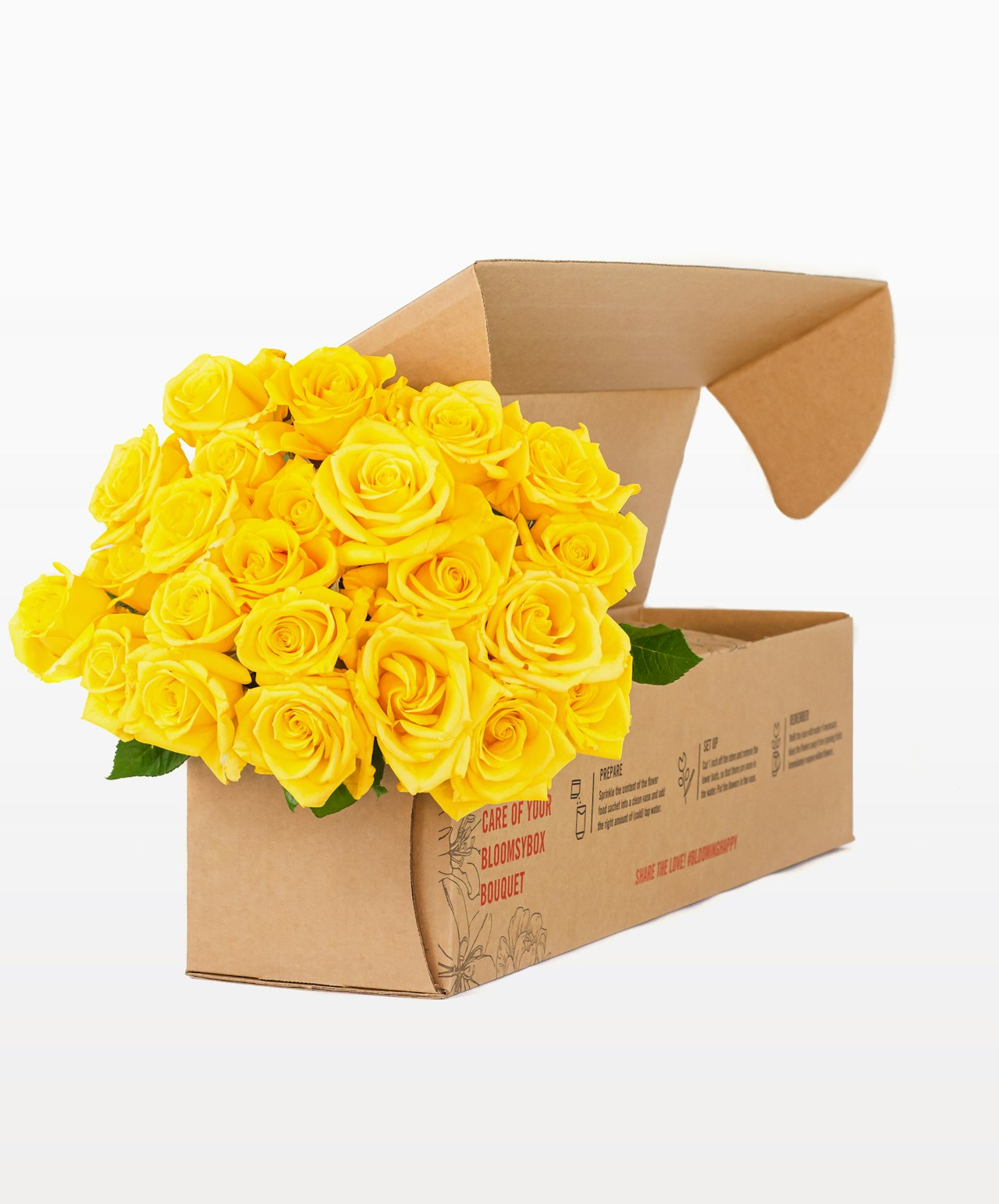 Vibrant yellow roses beautifully arranged and packaged for delivery in a BloomsyBox.