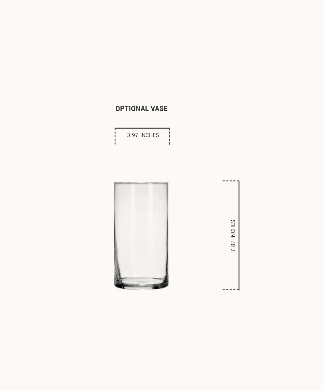 Clear glass vase with a modern design, measuring 3.97 inches wide and 7.87 inches tall.