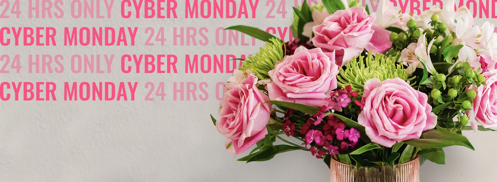 Beautiful pink roses and assorted blooms in a chic vase, perfect for Cyber Monday celebrations.
