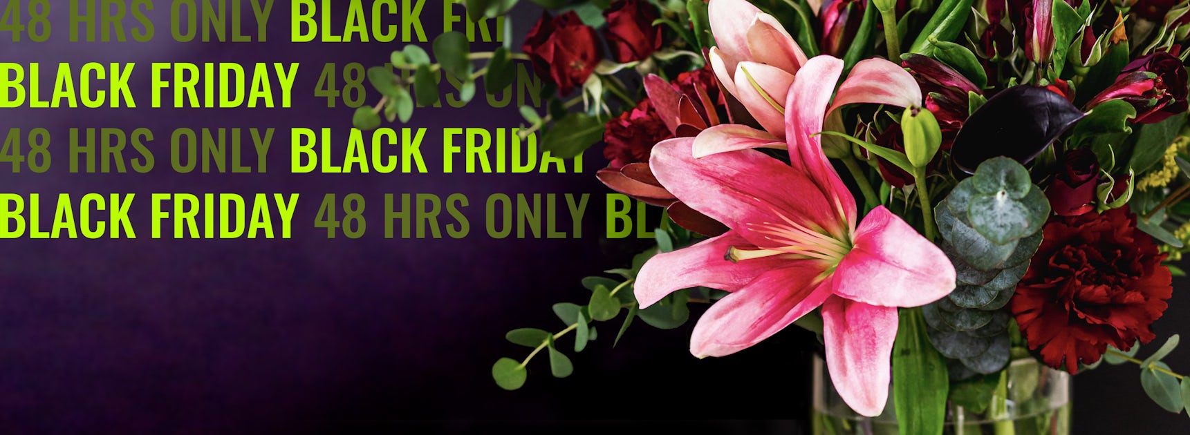 Vibrant floral arrangement featuring pink lilies and lush greenery, perfect for Black Friday deals.