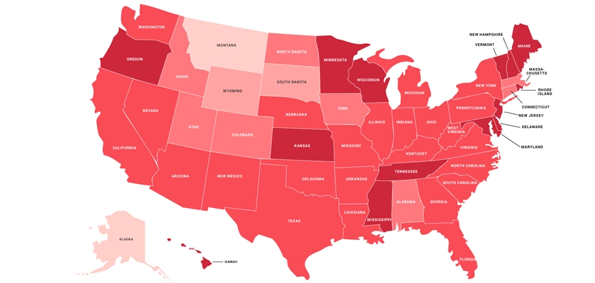A colorful political map of the USA, highlighting state voting trends and electoral results.
