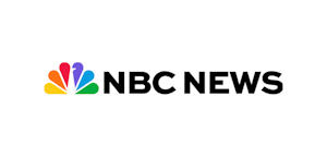Colorful peacock logo with "NBC News" text below symbolizing the American television network's news division, with a black and white font on white background.