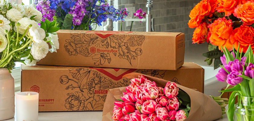 Colorful flower arrangements in BloomsyBox packages, perfect for gifting and celebrations.