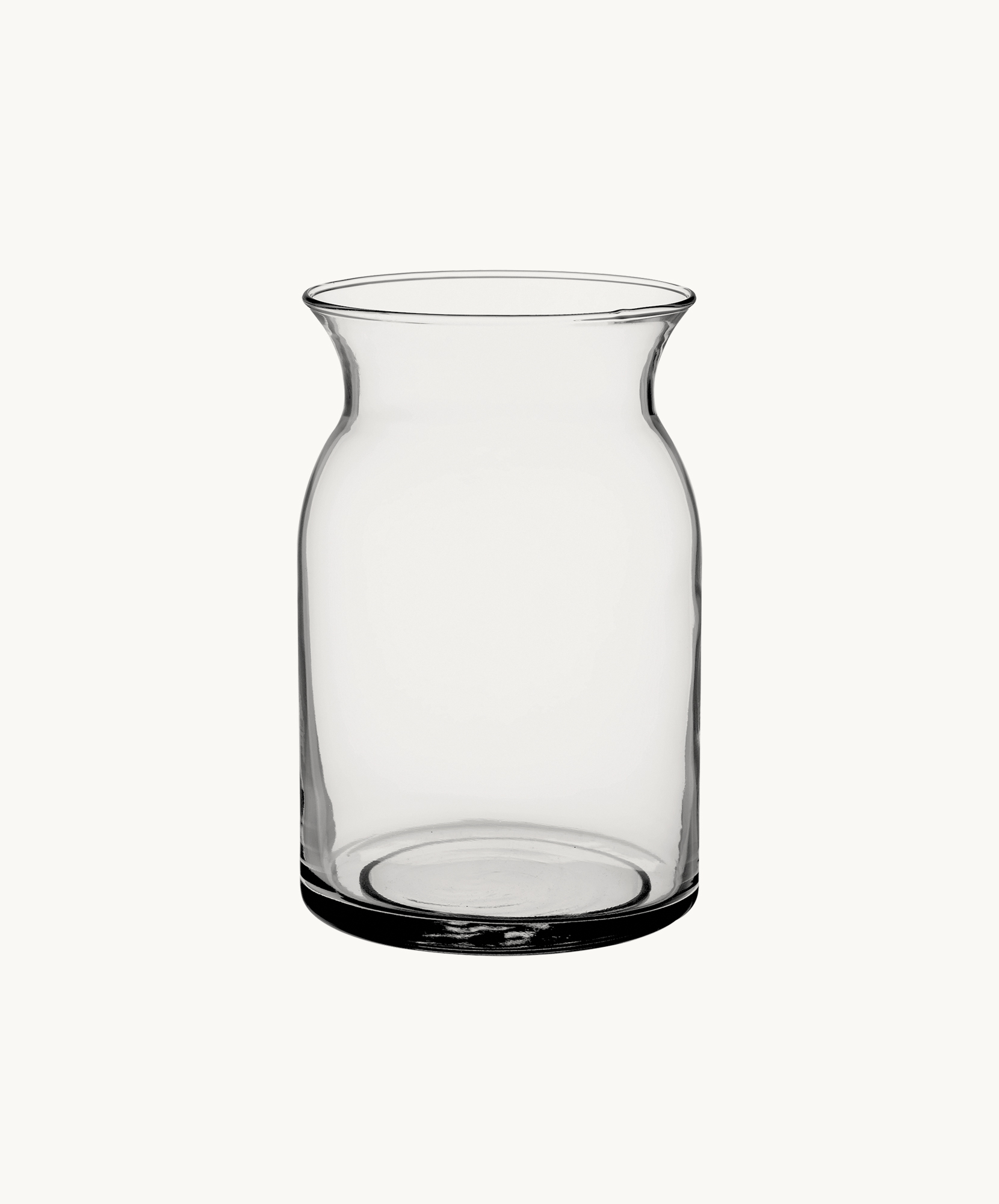 Clear glass vase with a stylish, simple design, ideal for floral arrangements.