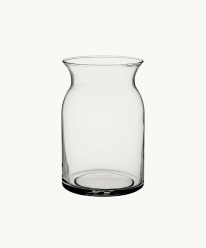 Clear glass vase with a stylish, simple design, ideal for floral arrangements.