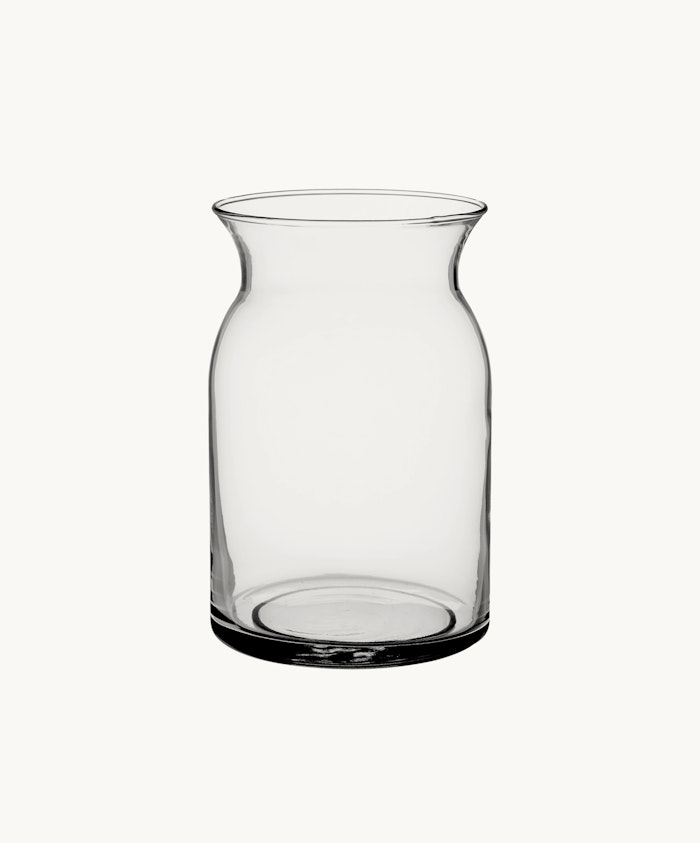 Clear glass vase with a stylish, simple design, ideal for floral arrangements.