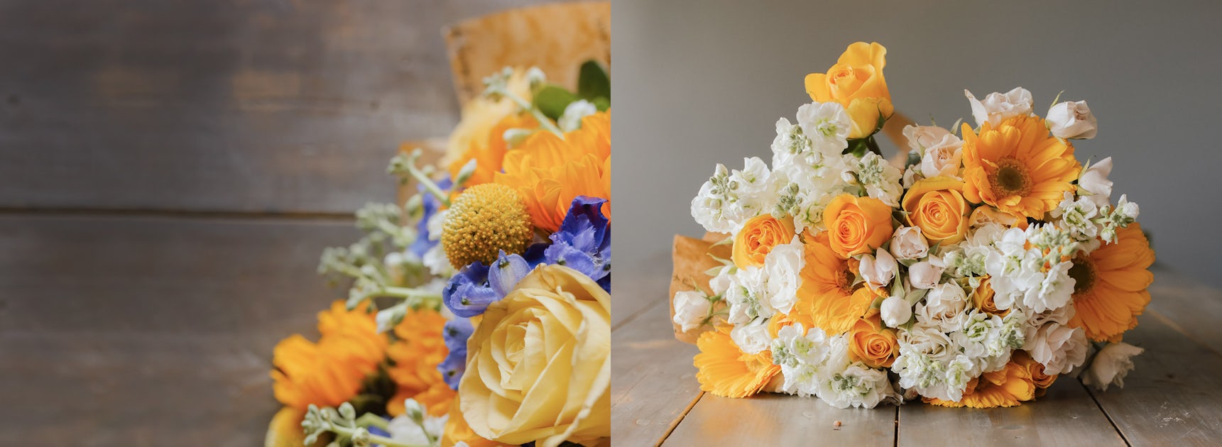 Vibrant floral arrangement featuring yellow roses, gerbera daisies, and delicate white blooms.