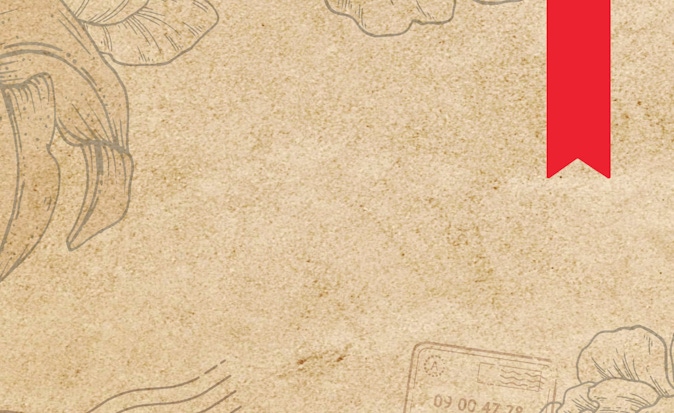 Vintage-inspired textured background with floral sketches and a vibrant red ribbon.