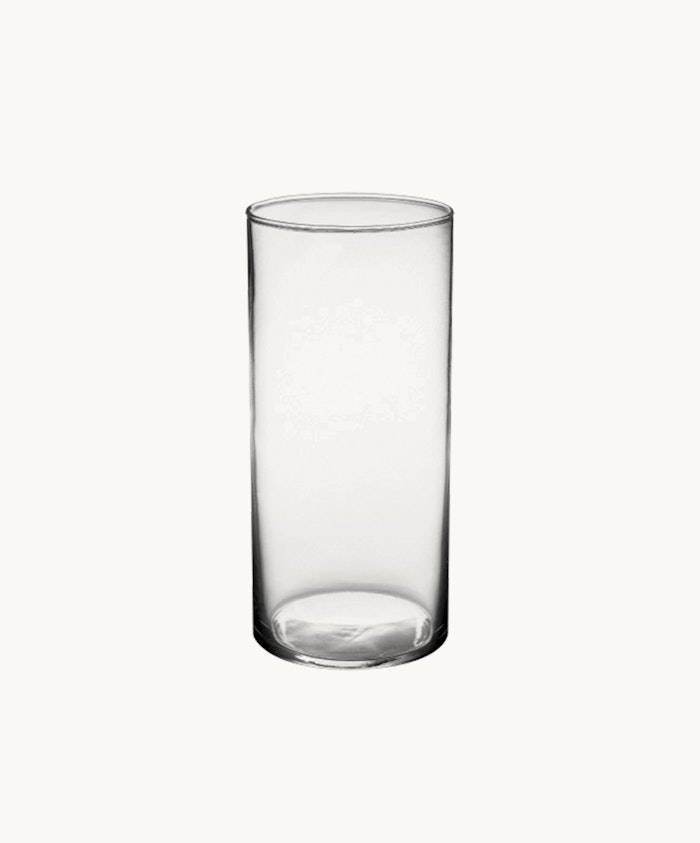 Clear glass vase with a minimalist design, ideal for floral arrangements. Perfect for home decor.