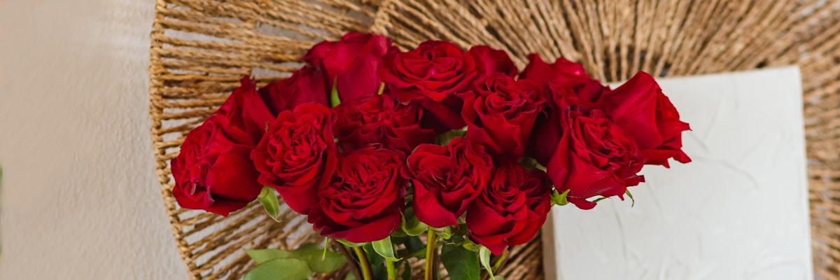 Vibrant red roses elegantly arranged, showcasing freshness and beauty in a natural setting.