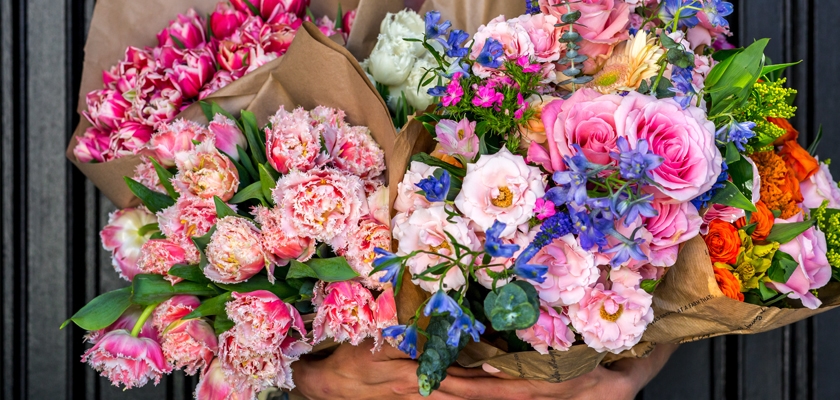 Vibrant floral bouquets featuring tulips, roses, and seasonal blooms, perfect for any celebration.