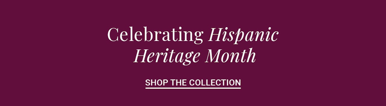 Elegant graphic promoting Hispanic Heritage Month collection with stylish text.