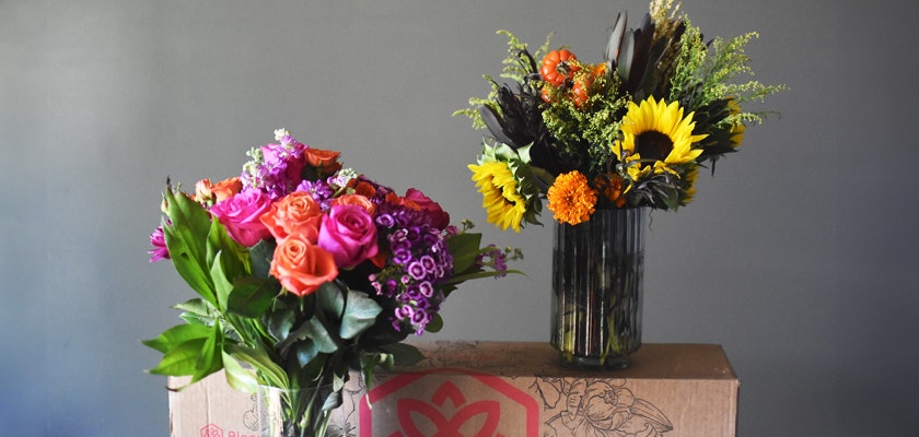 Vibrant floral arrangements featuring roses, sunflowers, and more in stylish vases.