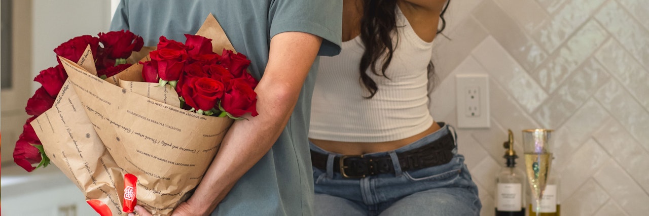 A romantic surprise with a bouquet of red roses, perfect for any special occasion.